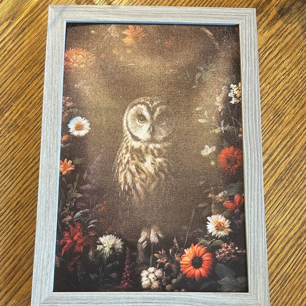 Framed Owl and Floral Art Print